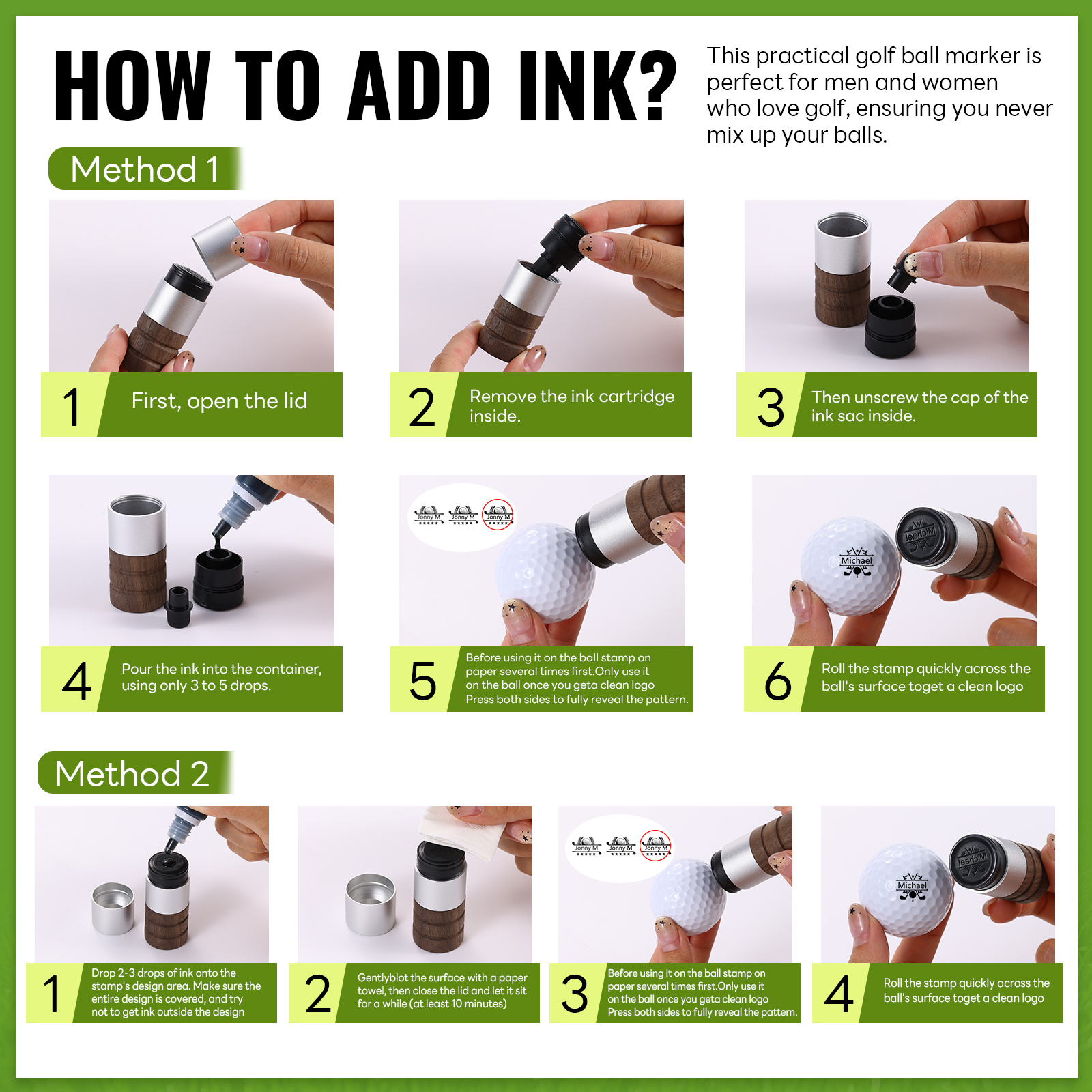 Personalised Golf Ball Stamp Custom 5 Colours