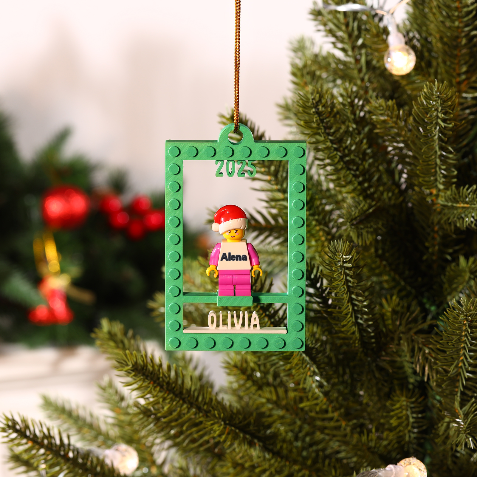 Personalised Christmas Ornament Brick Minifigure Frame Customisable Name and Year Gift for Family Kids Friends | Jessemade
