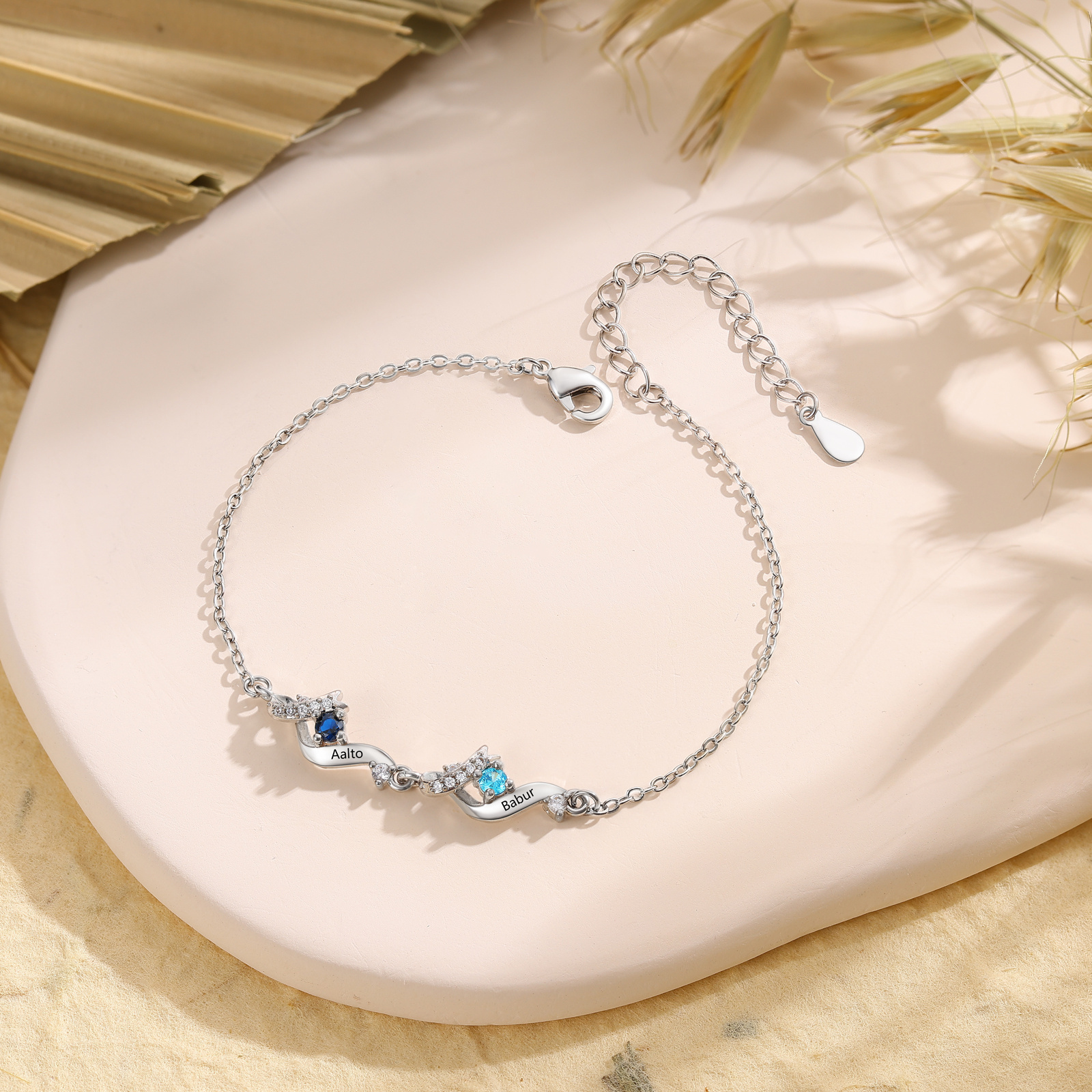 Personalised 2-5 Birthstone Names Bracelet  For Women