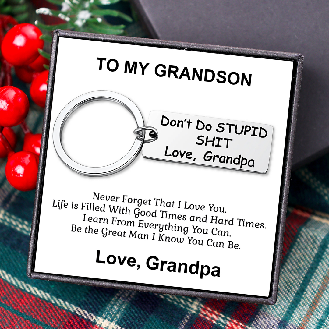 Don't Do Stupid Keychain From Grandma Grandpa Keychain Funny Gifts Set for Kids-Jessemade AU