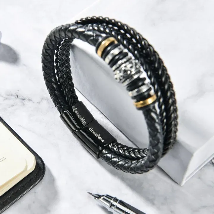To My Grandson Braided Leather Bracelet "I Can Promise To Love You"Inspirational Gifts For Grandson