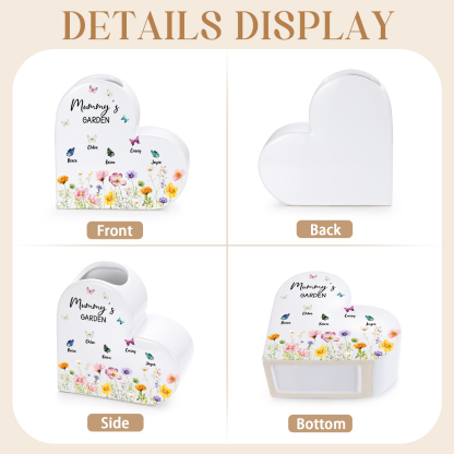 Personalised Ceramic Heart Vase with 1–10 Names and Butterflies for Mum or Grandma
