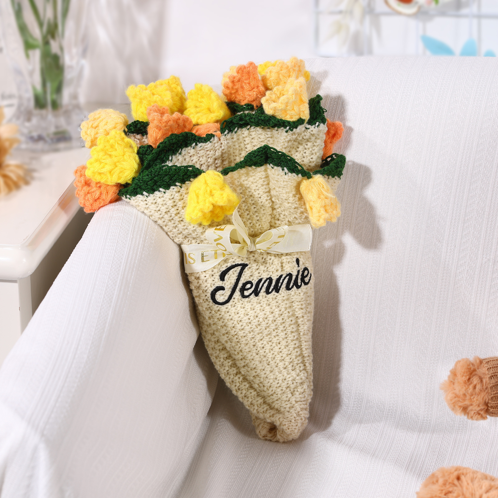 Personalised Crochet Flower Blanket Custom Name Birthday Gift for Her | Jessemade
