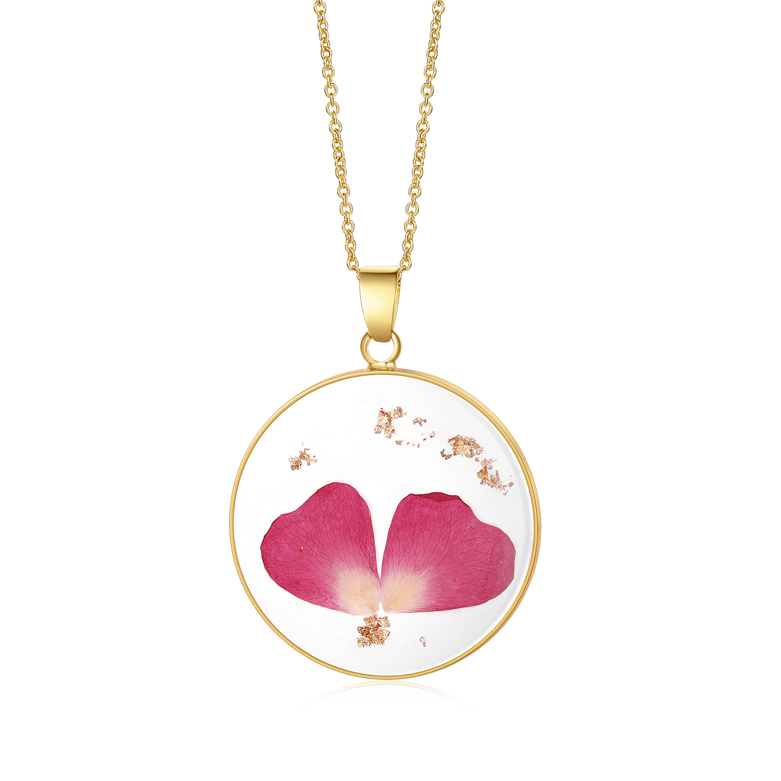 Personalised Gold Botanical Birth Flower Resin Pendant Necklace