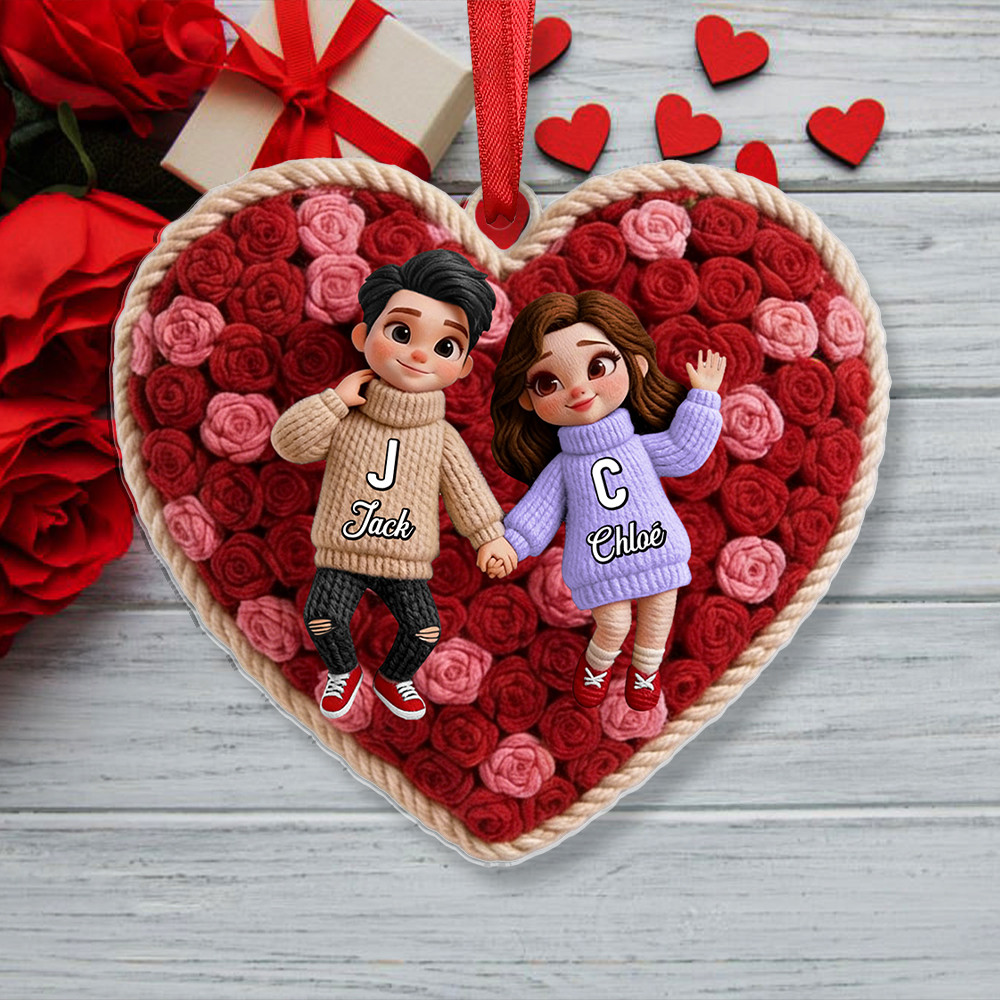 Personalised Heart Keyring or Hanging Decoration with Names for Couple