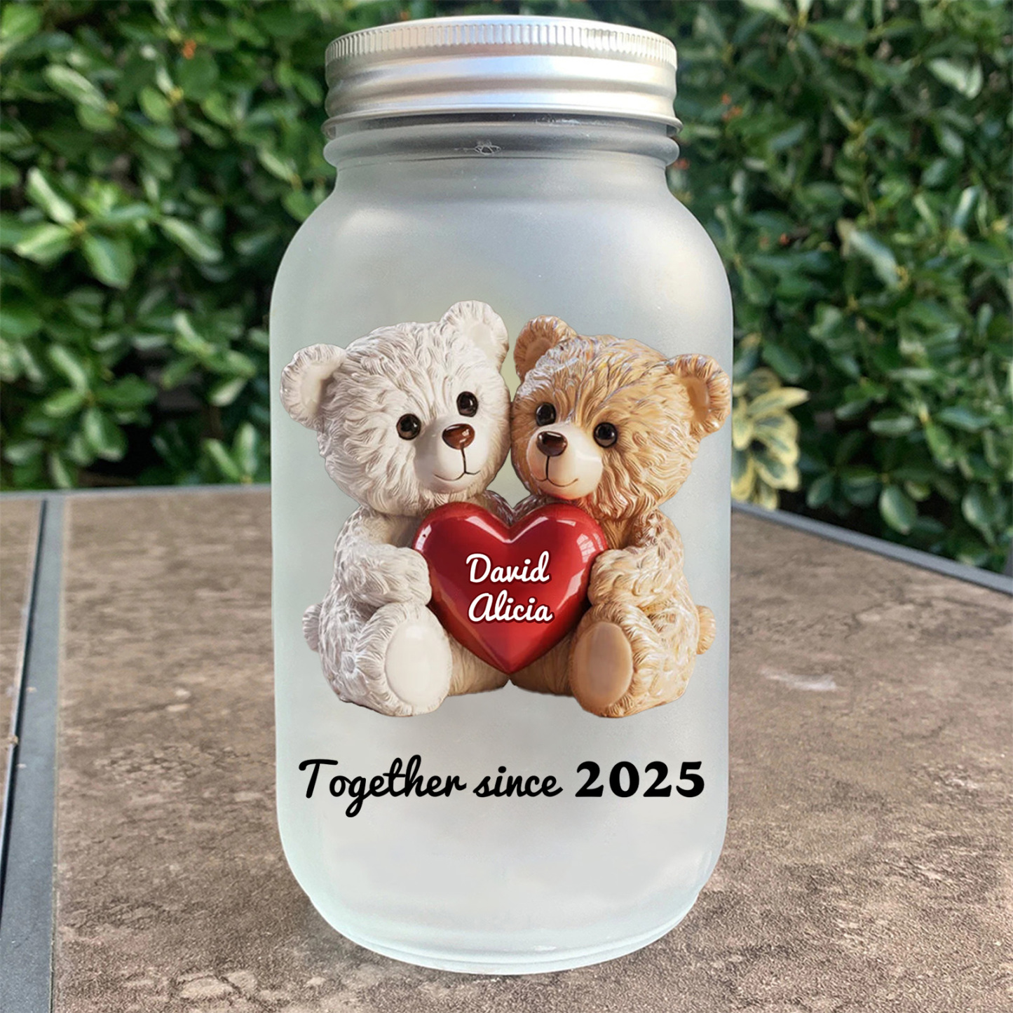 Personalised Light-Up Jar with Names and Date – Romantic Bears and Couple's Special Day Calendar