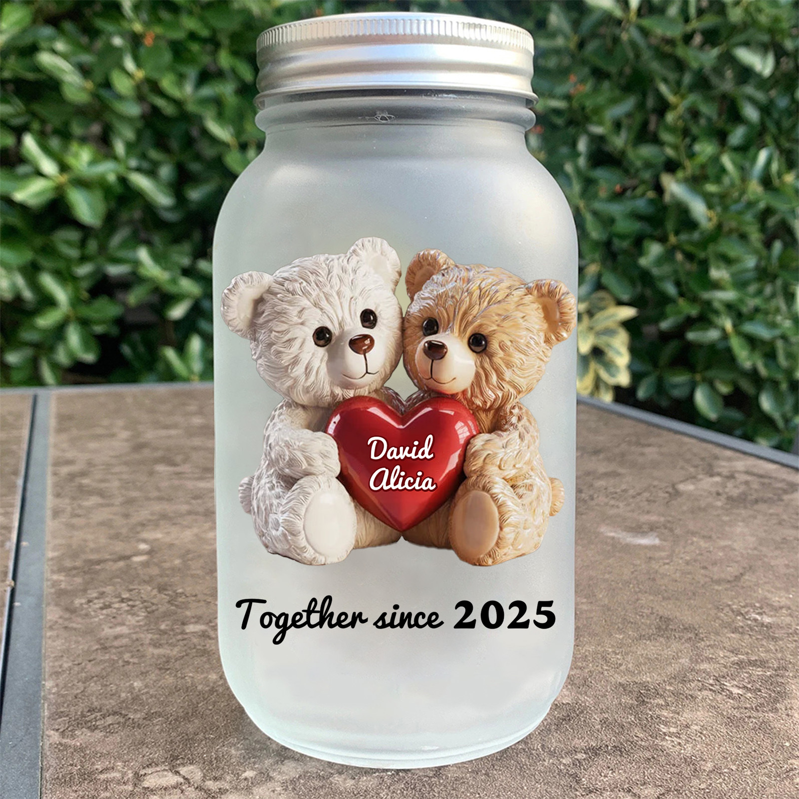 Personalised Light-Up Jar with Names and Date – Romantic Bears and Couple's Special Day Calendar