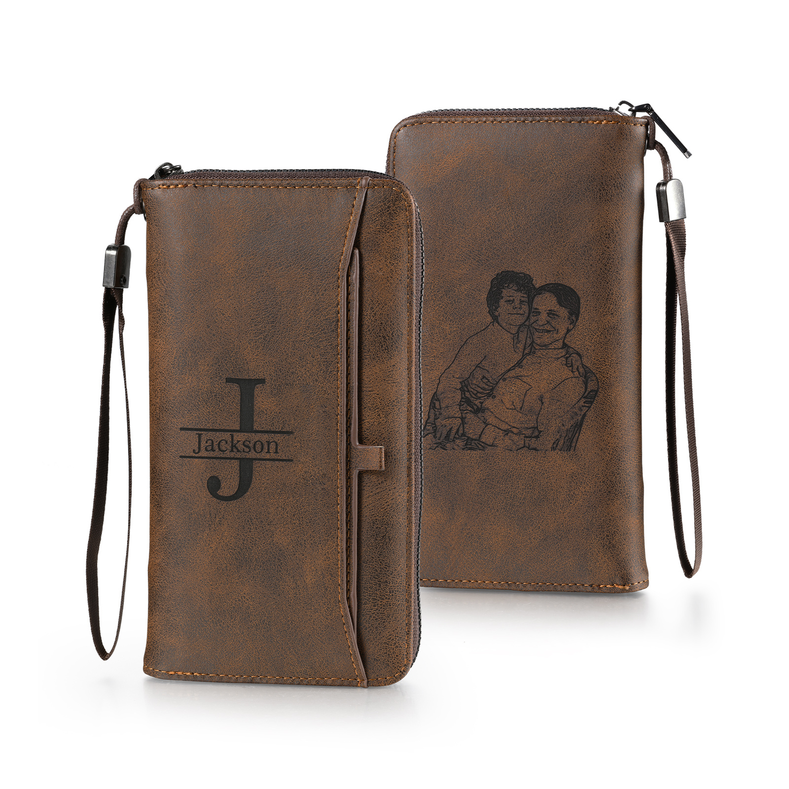 Personalised men's vintage-style wallet – engraved photo and name