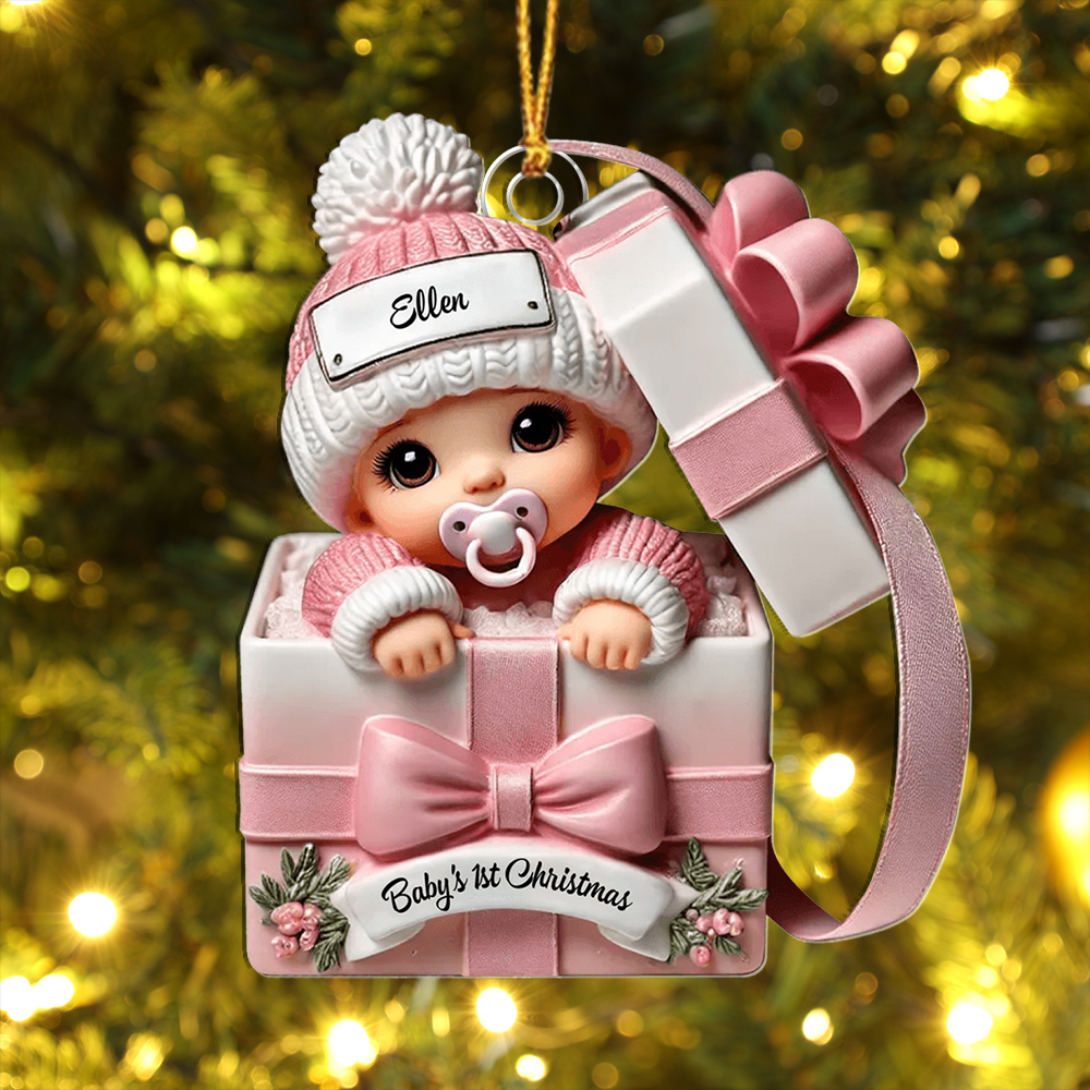 Personalised Christmas Tree Decoration – Baby in a Gift Box for Their First Christmas