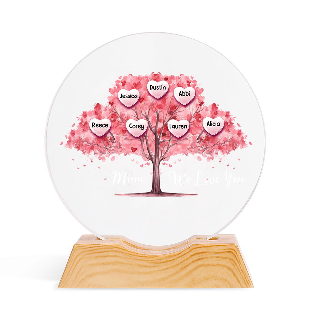 Personalised Family Tree LED Crystal Night Light with 1–7 Names for Mum