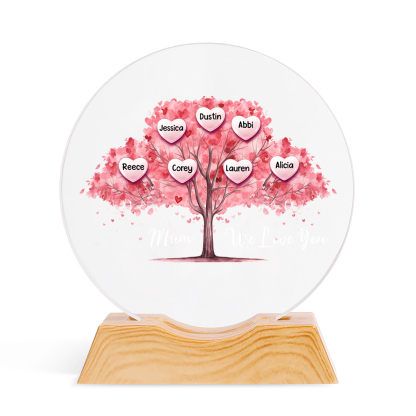 Personalised Family Tree LED Crystal Night Light with 1–7 Names for Mum