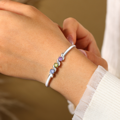 Personalised Women’s Birthstone Bangle Family Bracelet Customised with 1–5 Names and Stones