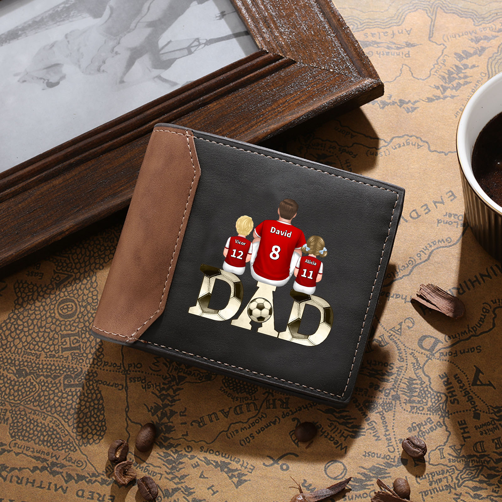 Personalised Football PU Leather Wallet Custom 2-5 Names Family Design Gift for Dad | Jessemade