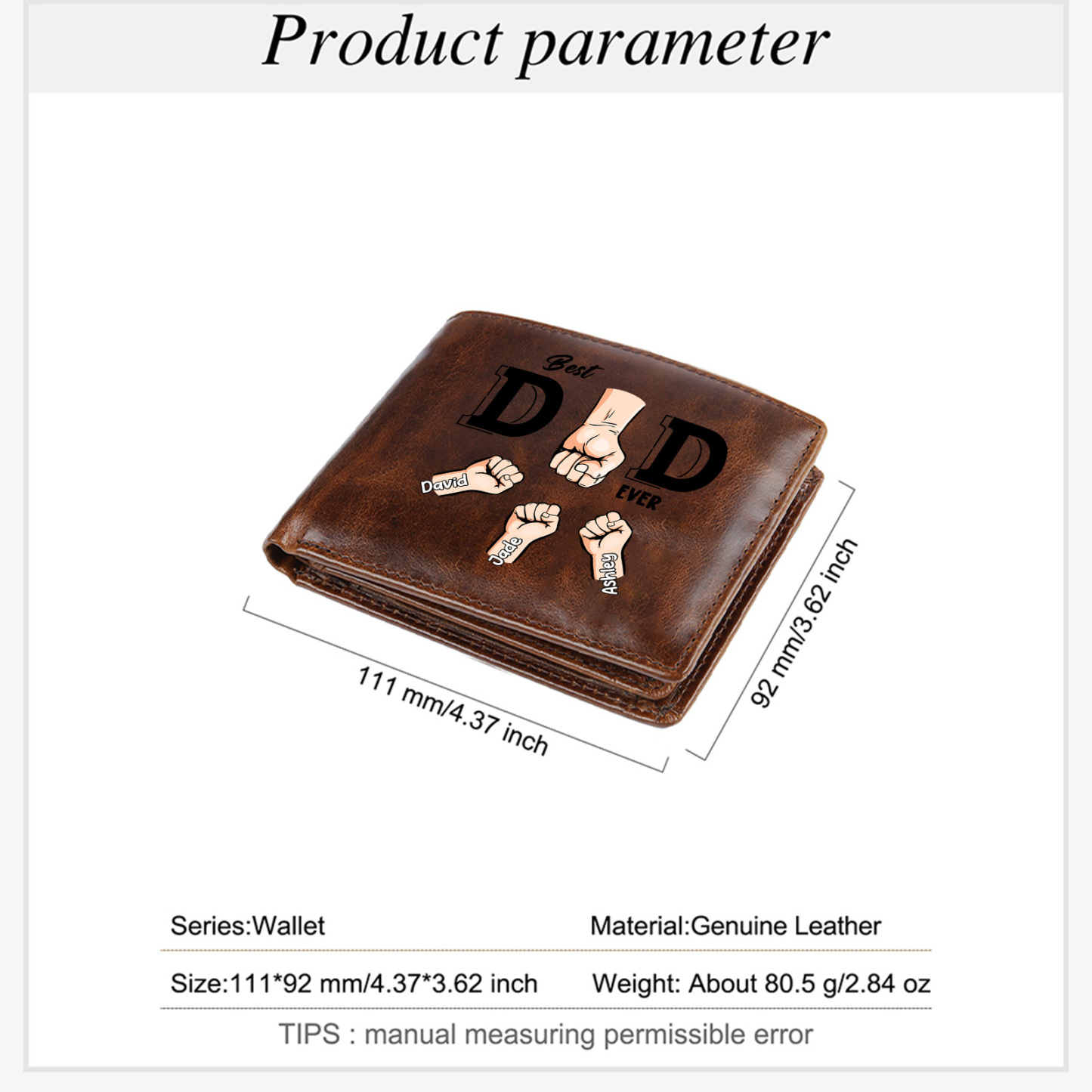 Personalised Genuine Leather Wallet with Names and Fist-bumps – Best Grandpa/Dad Ever