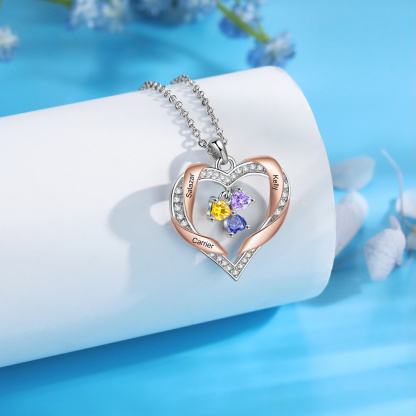 Personalised Two-Tone Birthstone Heart Necklace