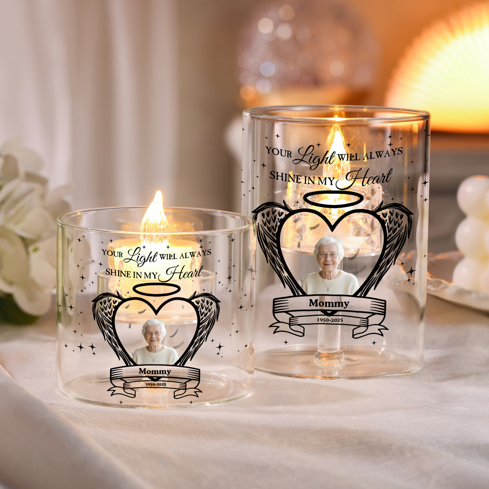 Personalised Photo Angel Heart Memorial Candle
