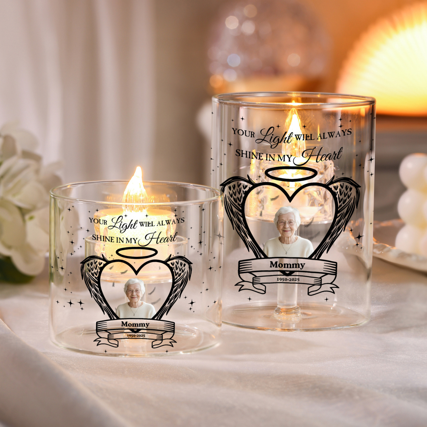 Personalised Photo Angel Heart Memorial Candle