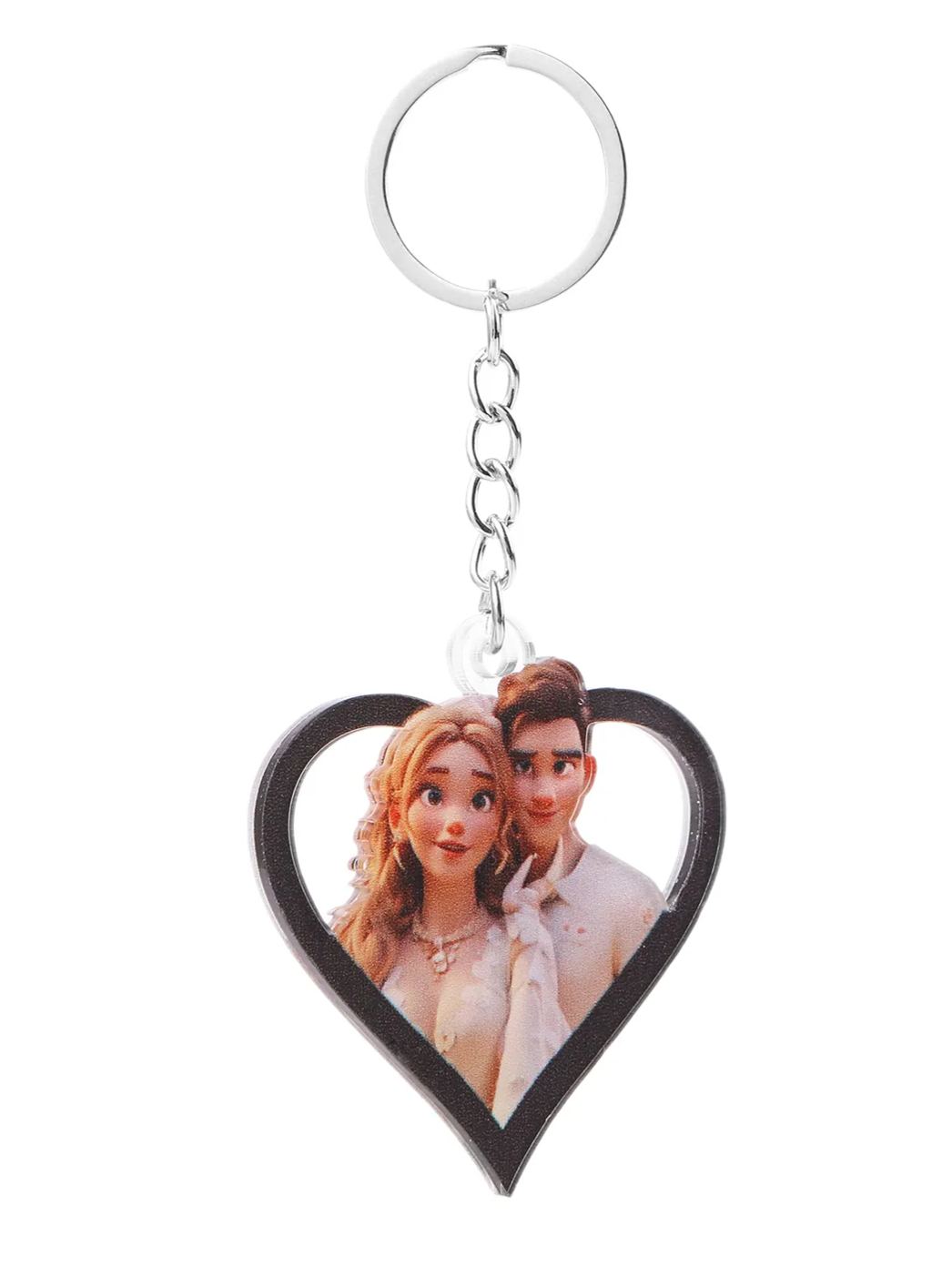 Personalised Cartoon Keychain Heart & Rectangle Styles Valentine’s Day Gift for Him or Her