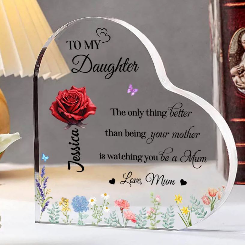 To Mum/Nan -Personalised Heart-Shaped Wooden Plaque Custom with Flowers & 1- 10 Names Ornament Mother's Day Gift | Jessemade