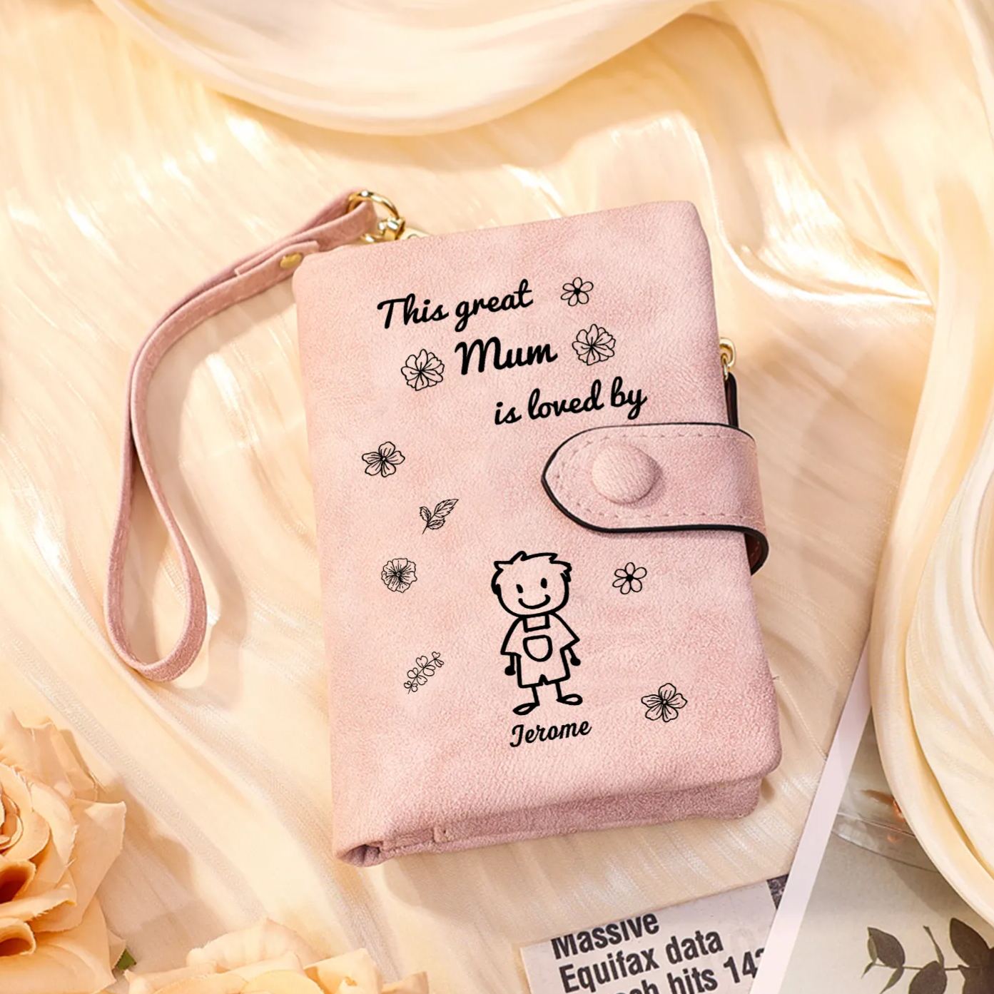 For Mum-Personalised Women Wallet Purse Leather Custom With 1 Name and Kid/Pet  –“This Great Mum Is Loved By" | Mothers' Day Presents | Jessemade
