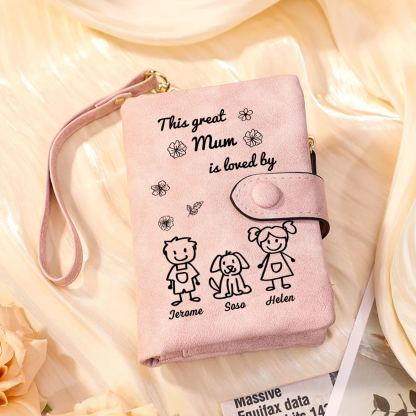 For Mum-Personalised Women Wallet Purse Leather Custom With 3 Names and Kid/Pet  –“This Great Mum Is Loved By" | Mothers' Day Presents | Jessemade