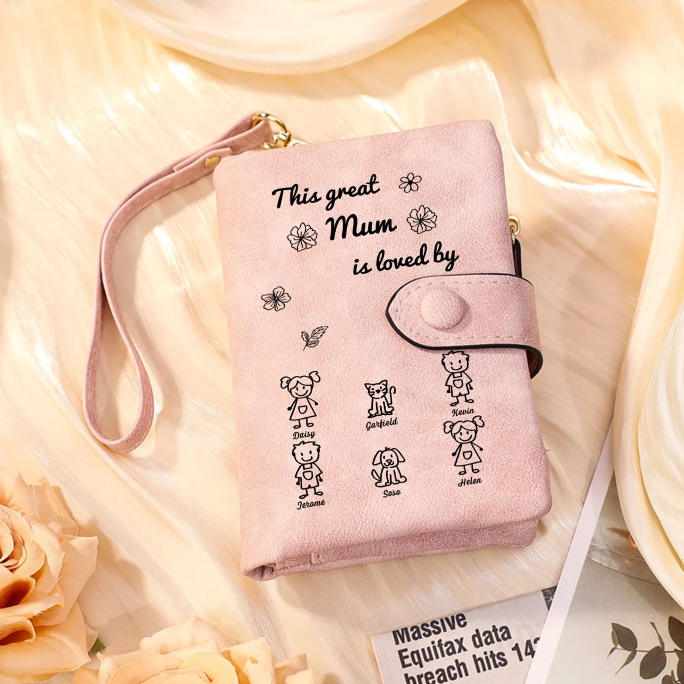 For Mum-Personalised Women Wallet Purse Leather Custom With 6 Names and Kid/Pet  –“This Great Mum Is Loved By" | Mothers' Day Presents | Jessemade