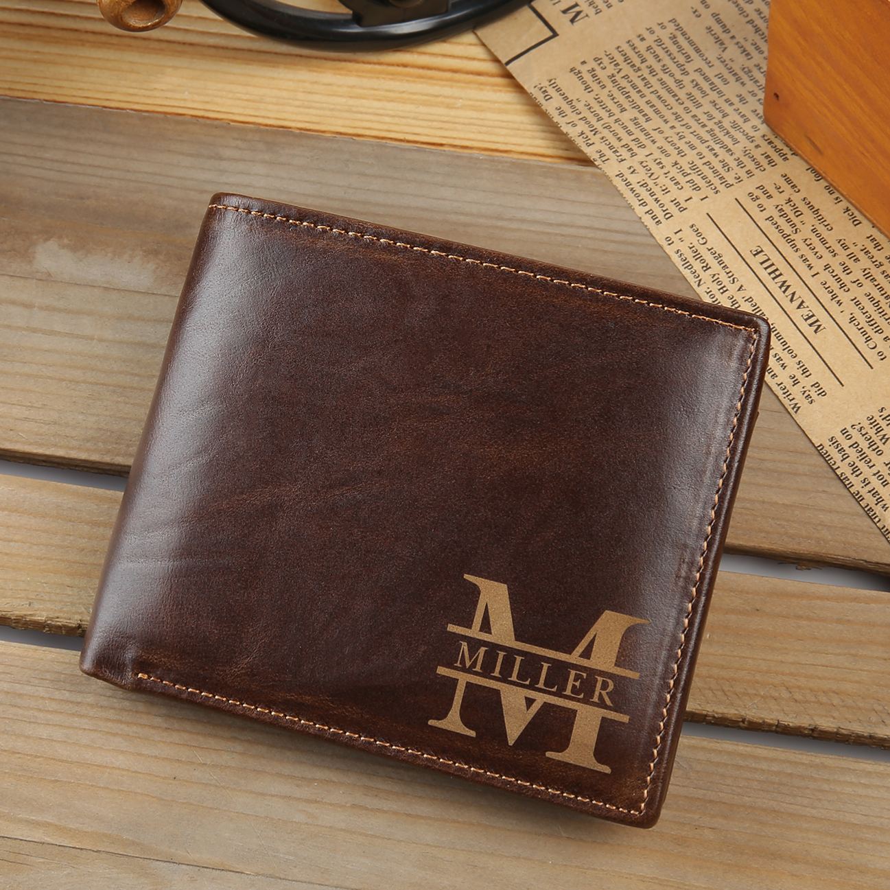 Men Wallet Personalised Monogram Genuine Leather Wallet Father's Day Gift