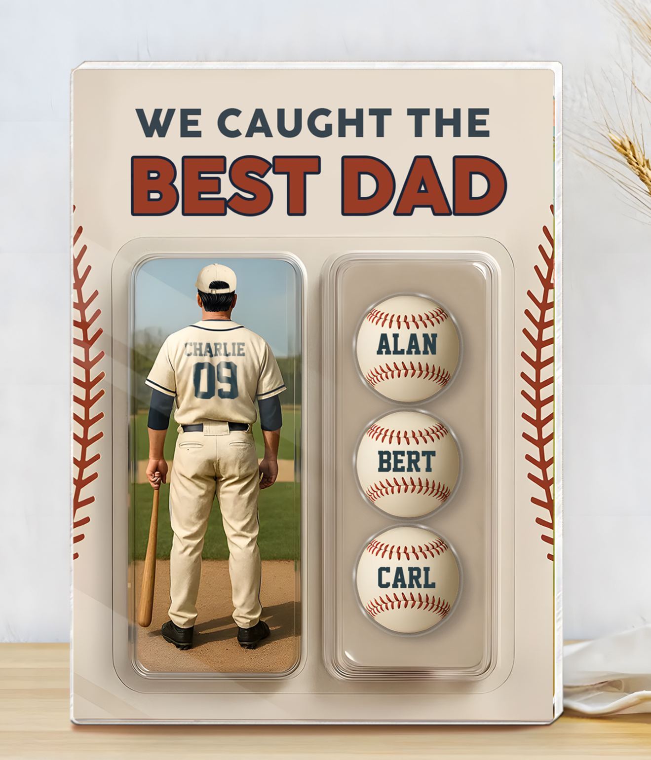 4 Names Personalised Baseball Dad Display Plaque – Custom Father's Day Gift | Jessemade