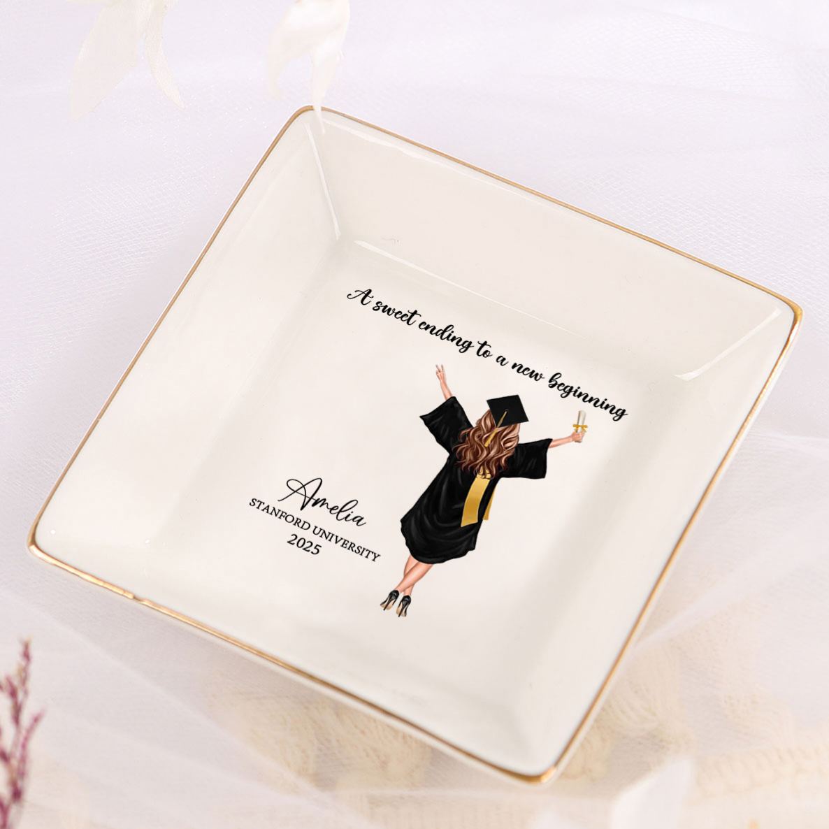 Personalised Graduation Jewellery Dish with Name, School & Year | Jess