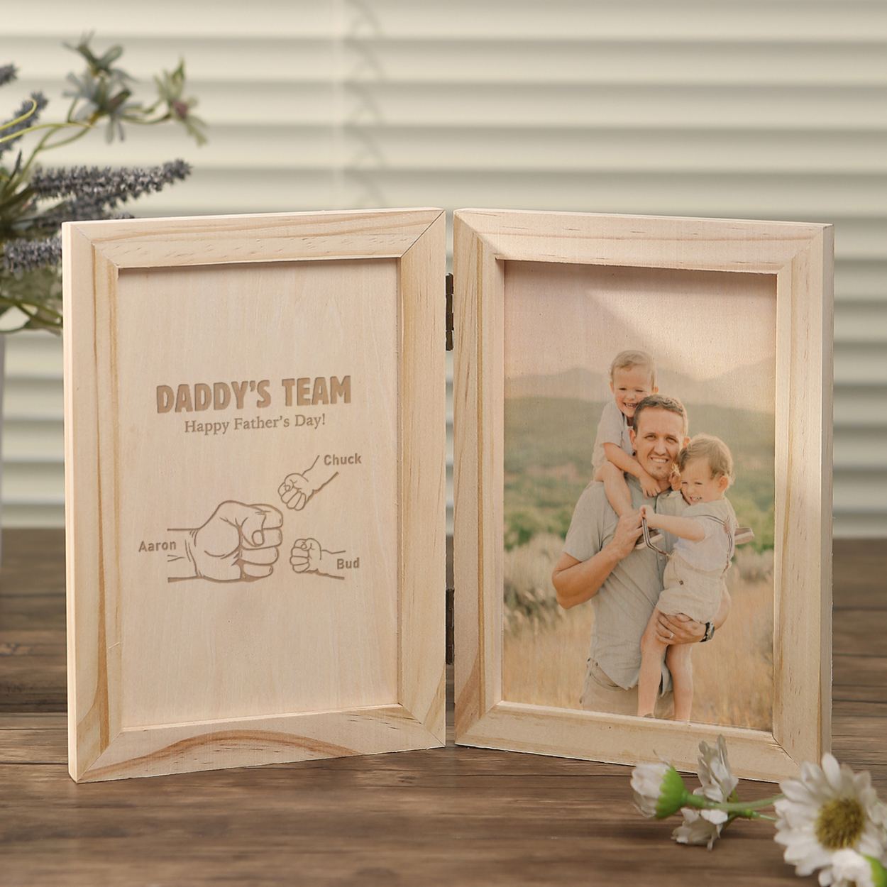 3 Names Personalised Wooden Frame with Photo and Date - Father’s Day G