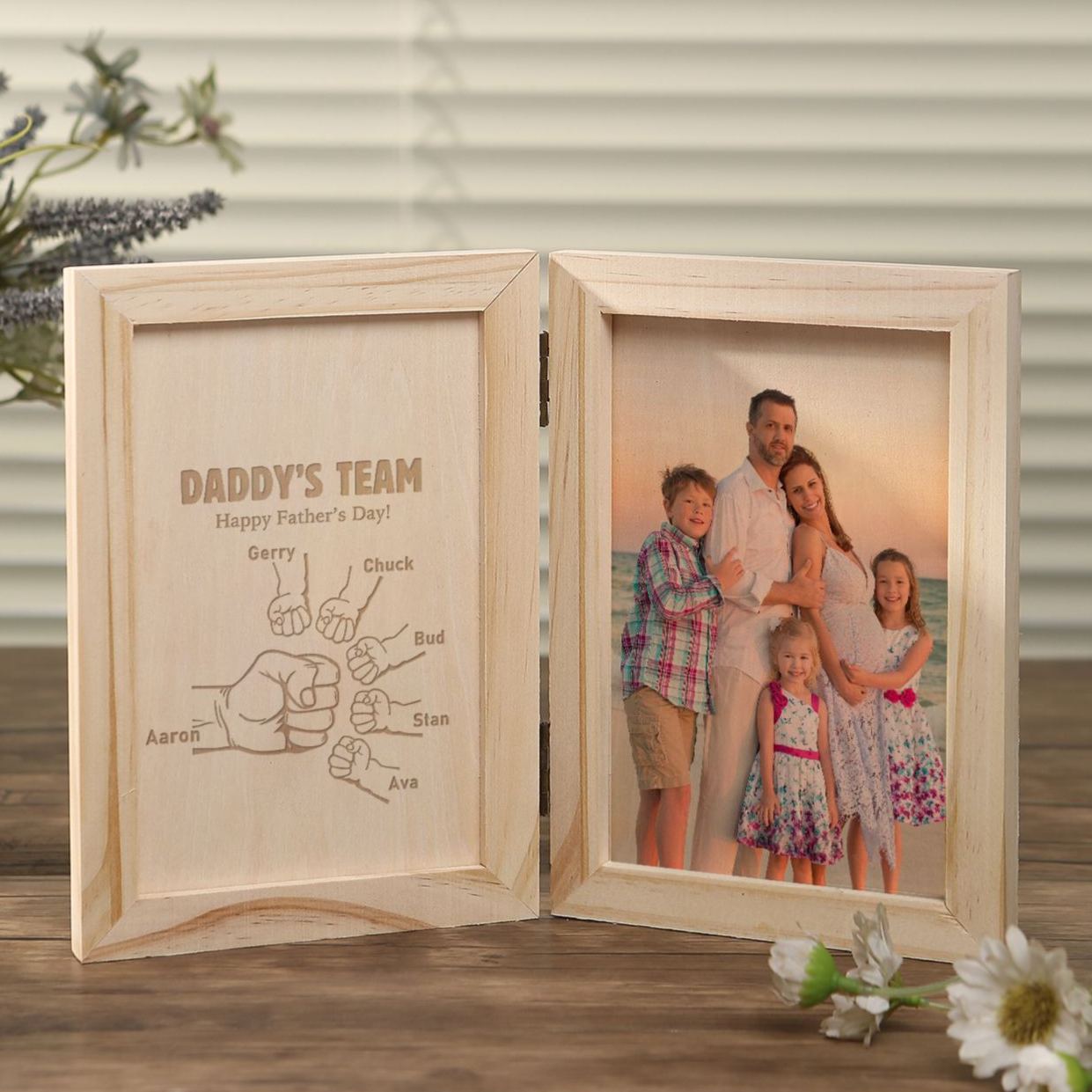6 Names Personalised Wooden Frame with Photo and Date - Father’s Day Gift | Jessemade