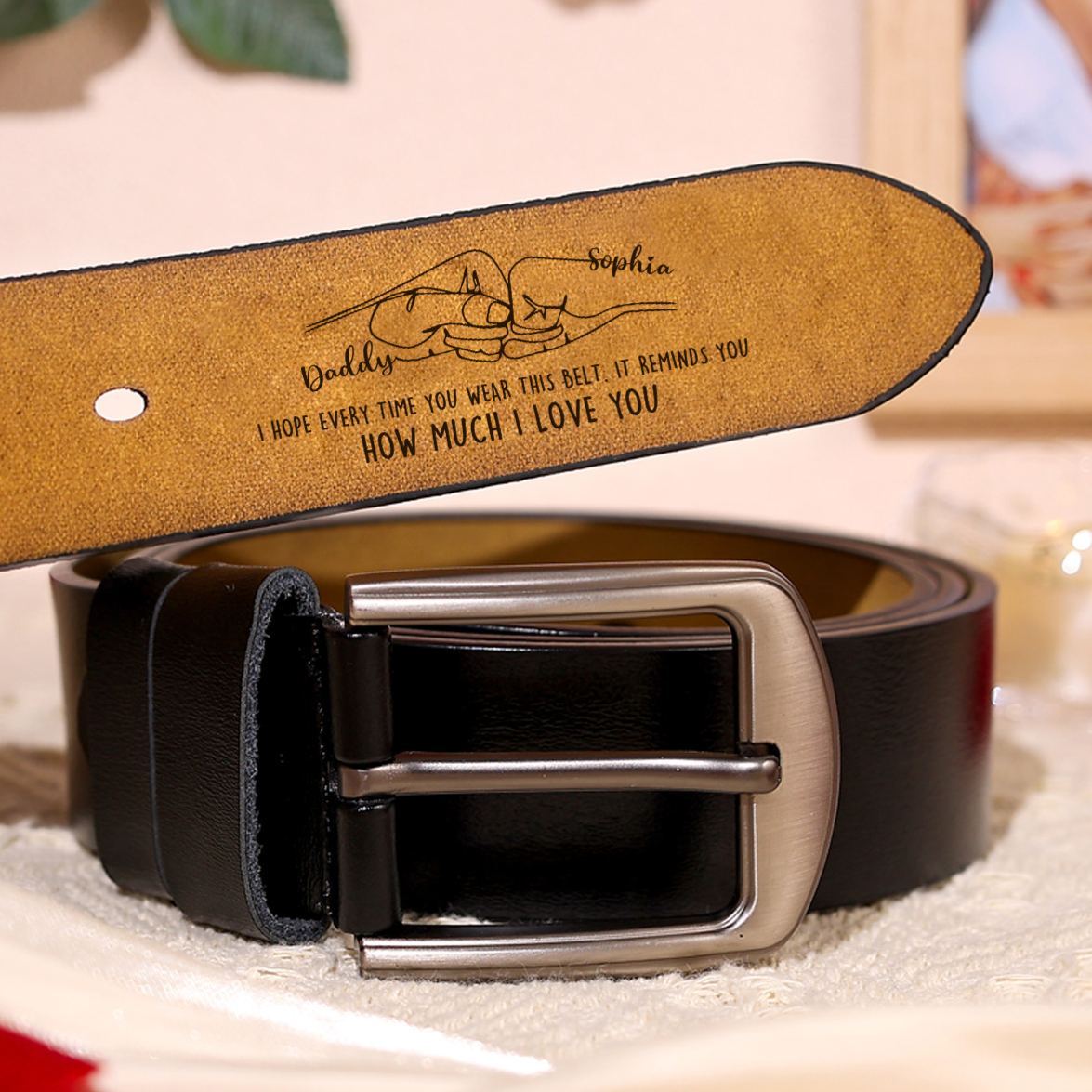 Personalised Leather Belt Custom 2 Names with Fist Design | Father's Day Gift | Jessemade