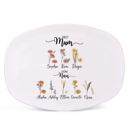 Personalised Oval Birth Flower Plate for Mum/Grandma