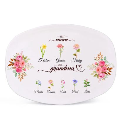 Oval Plate with a floral motif "First Mum, now Grandma"