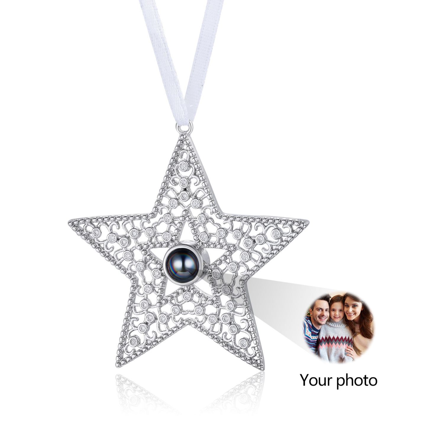 Personalised Star Christmas Ornament Decoration With Photo Projection