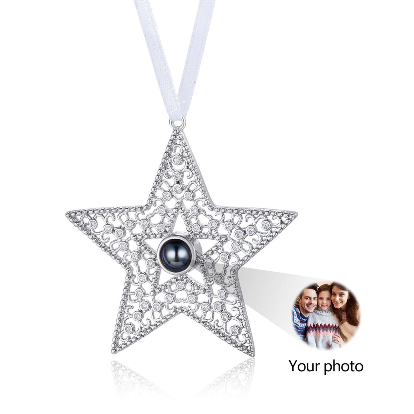 Personalised Star Christmas Ornament Decoration With Photo Projection
