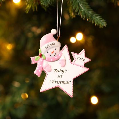 Personalised Star-shaped Christmas ornament with a Snowman motif – Baby's first Christmas, Christmas tree decoration