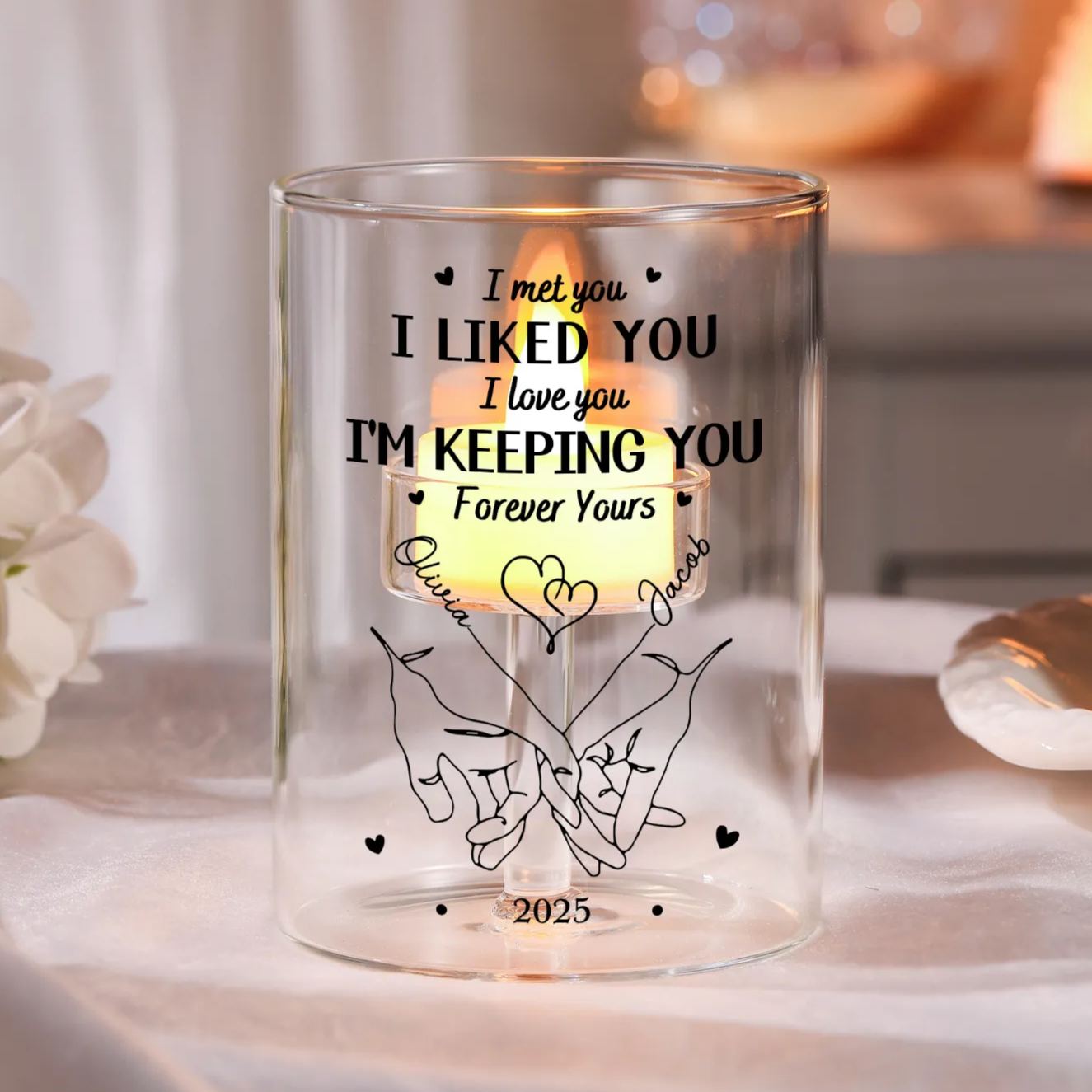 Personalised Pinky Promise Couple Candle Holder