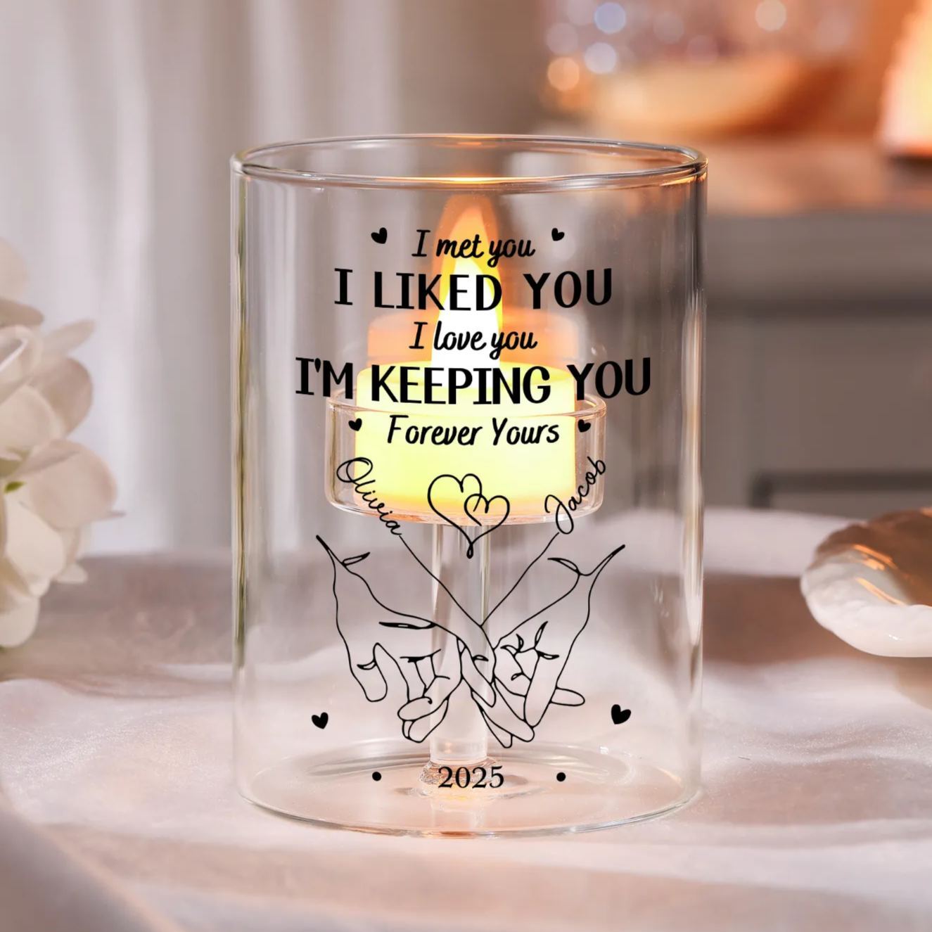 Personalised Pinky Promise Couple Candle Holder