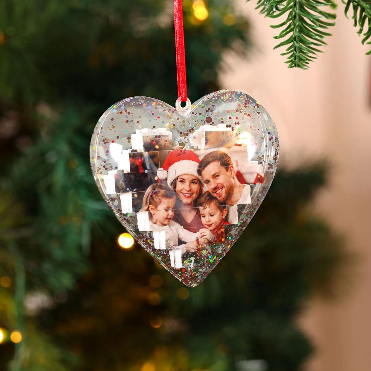 Personalised Photo Heart Christmas Blocks Bauble Ornamnet