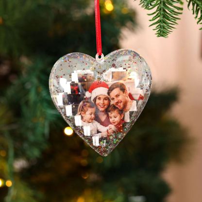 Personalised Photo Heart Christmas Blocks Bauble Ornamnet