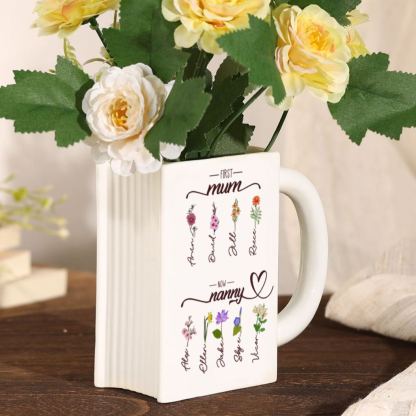Personalised Book-Shaped Vase with 2 to 10 Names and Birth Flowers for Mum or Nanny