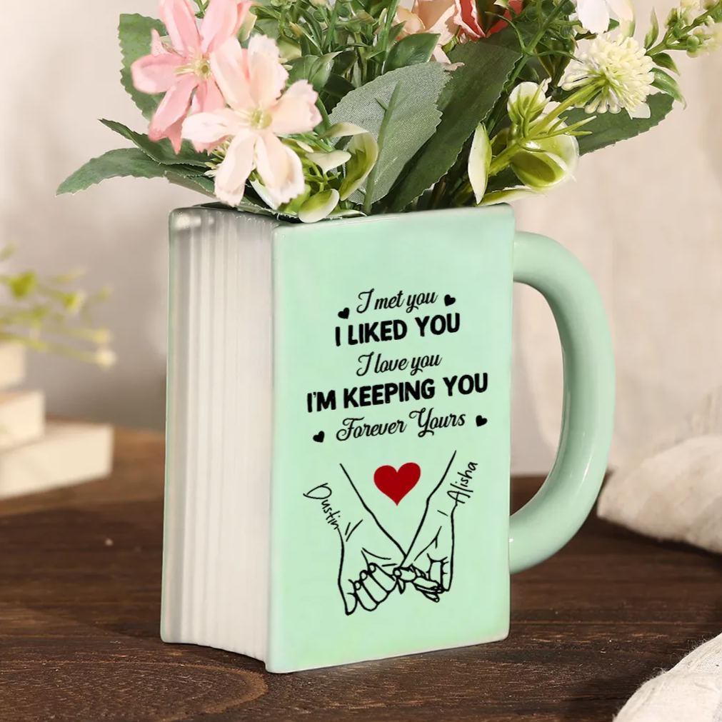 Personalised Ceramic Book-Shaped Vase with 2 Names and Date for Couples