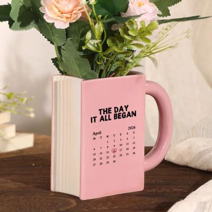 Personalised Ceramic Book-Shaped Vase with 2 Names and Date for Couples