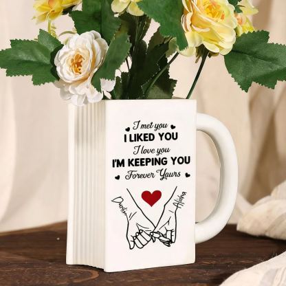 Personalised Ceramic Book-Shaped Vase with 2 Names and Date for Couples