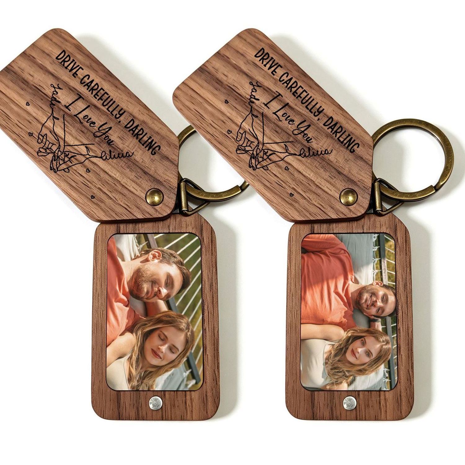 Personalised Wooden Pinky Promise Photo Keyring