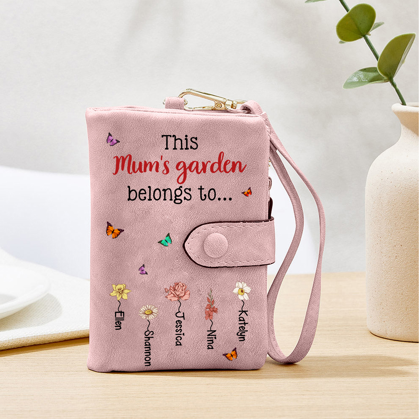 Personalised Wallet “Mum’s Garden” Floral PU Wristlet Purse