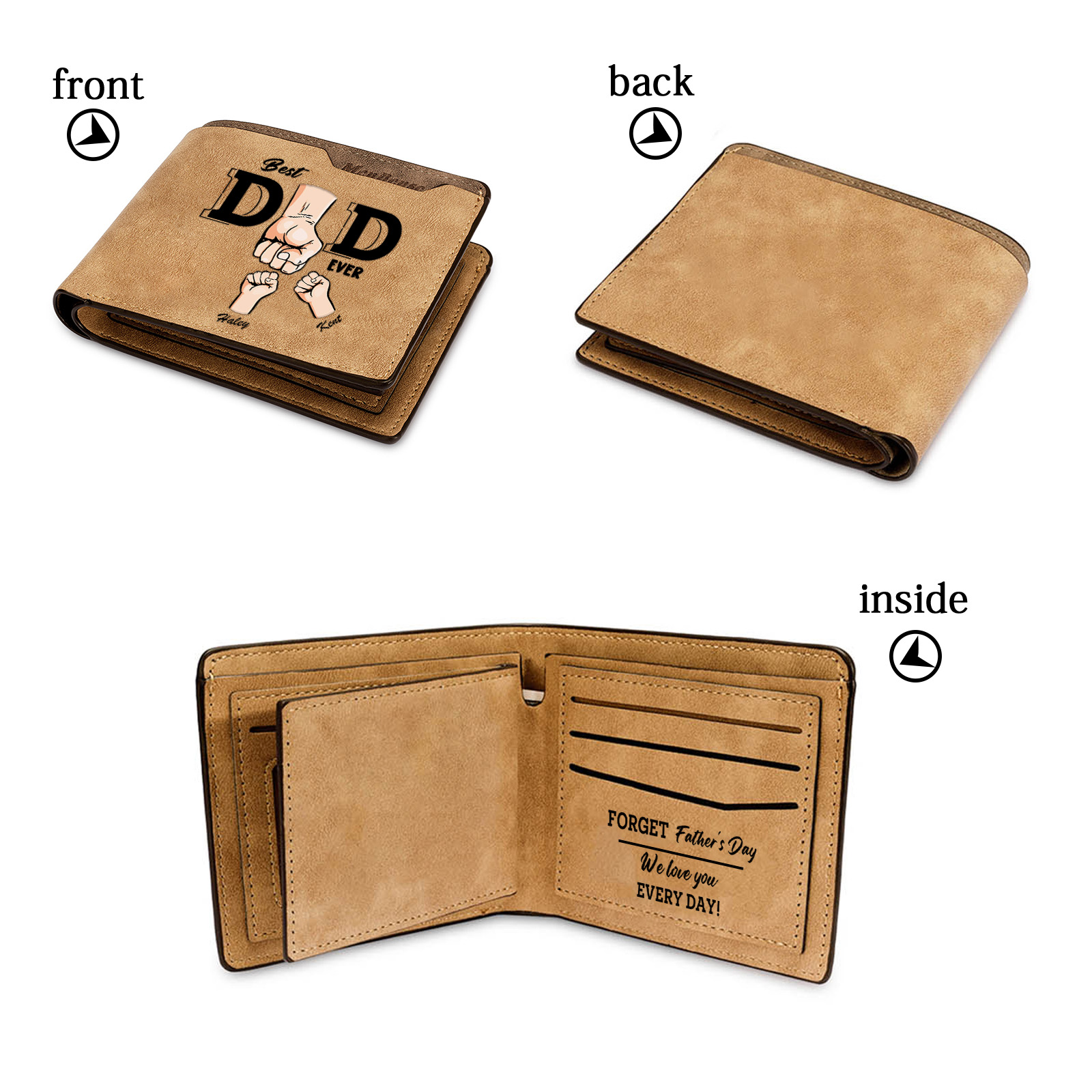 Personalised Best Dad Ever Wallet with 1-6 Names and Fists "I love you every day" |Father's Day Gift | Jessemade