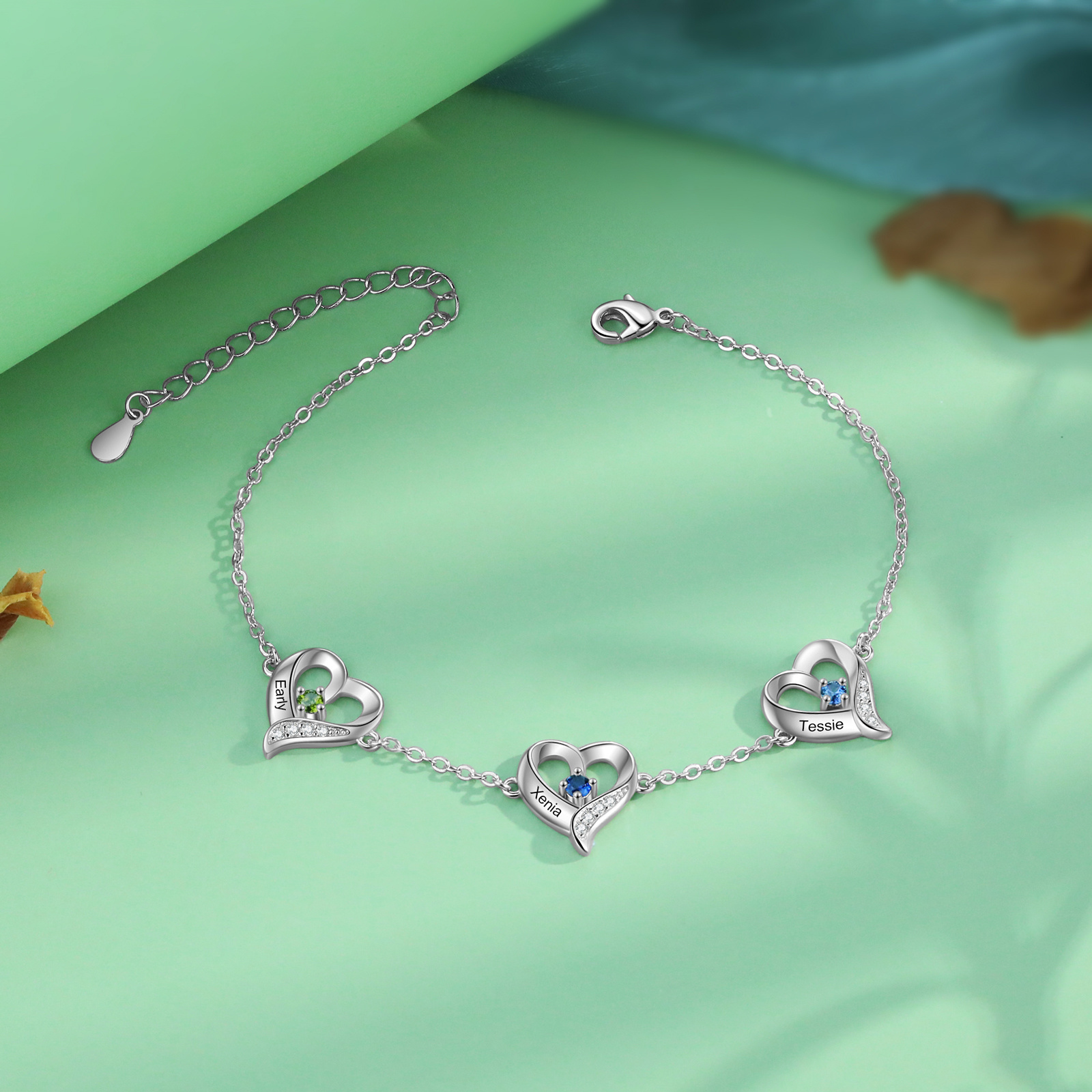 Personalised Heart Anklet Custom with 1-5 Names and Birthstones - Gift for Mum, Wife, Friend, Her | Jessemade