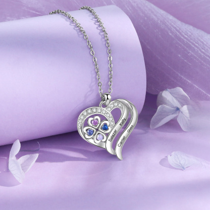 Personalised 2-4 Names Heart Birthstone Women Necklace